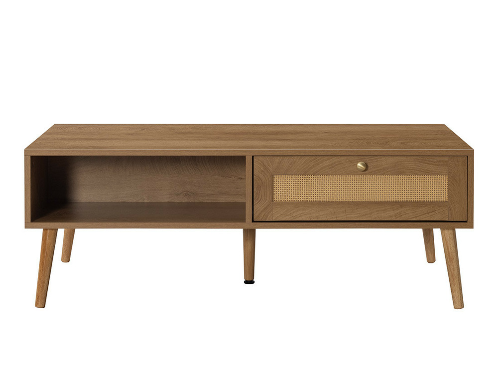 Goto - table basse - effet bois et cannage - 1 tiroir et 1 niche - 110 cm