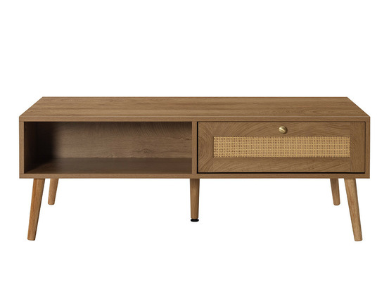 Goto - table basse - effet bois et cannage - 1 tiroir et 1 niche - 110 cm