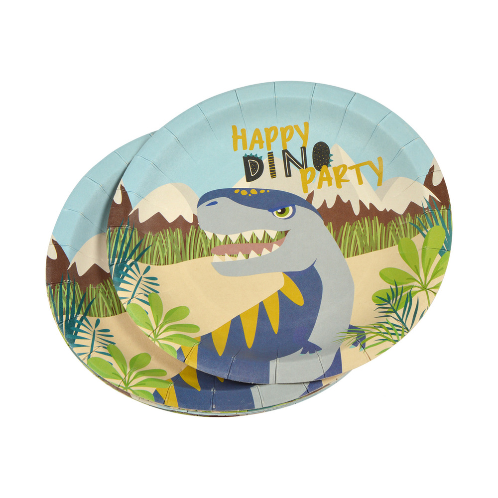 Set de 6 assiettes en carton 18 cm happy dino