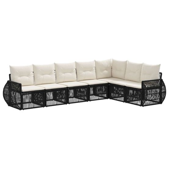Ensemble de canapé de jardin 7 pc noir et blanc crème polyrotin