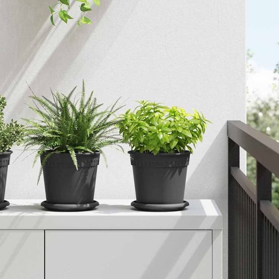 Lot de 6 soucoupes pot de fleur plastique jardin balcon rondes pour plantes ø 15,5 cm noir