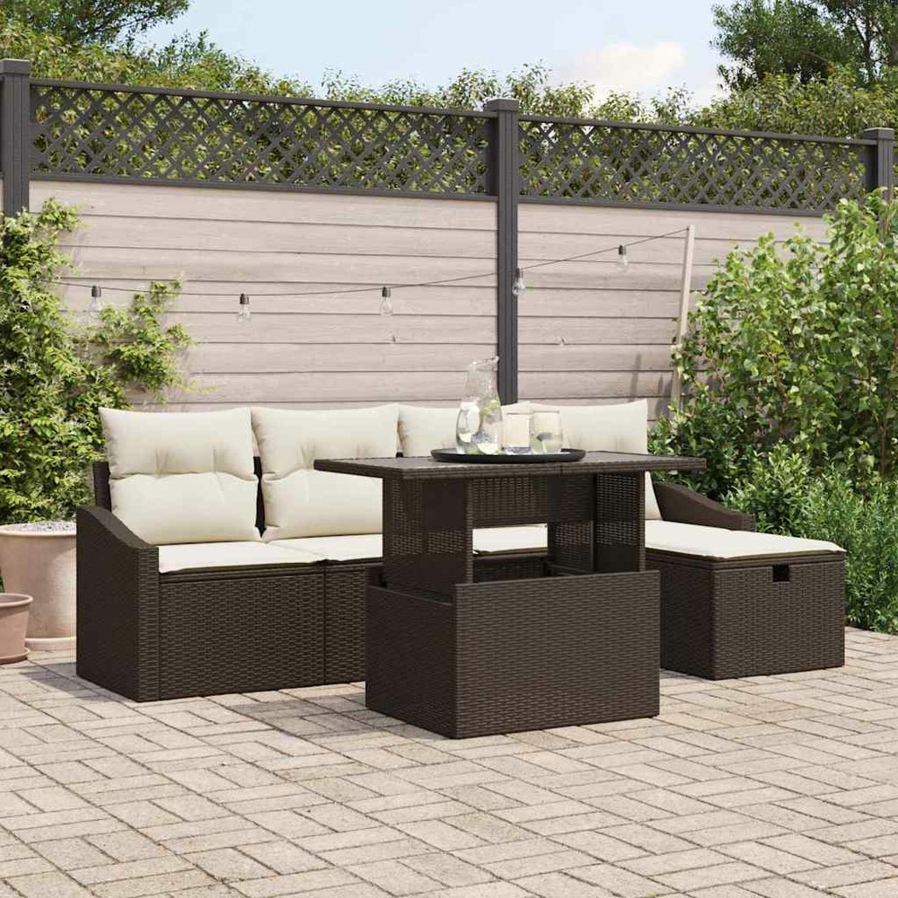 Ensemble de canapé de jardin 6 pcs marron polyrotin
