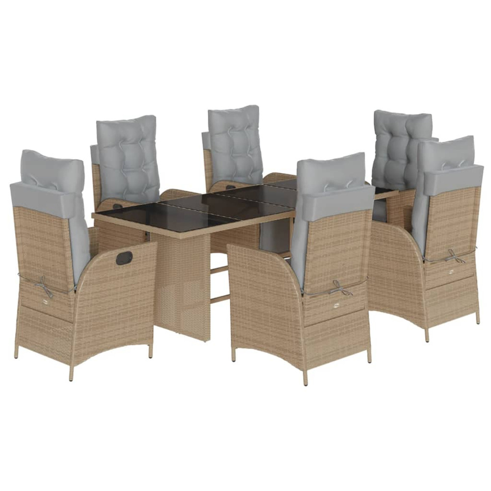 Ensemble à manger de jardin coussins 7 pcs mélange beige rotin