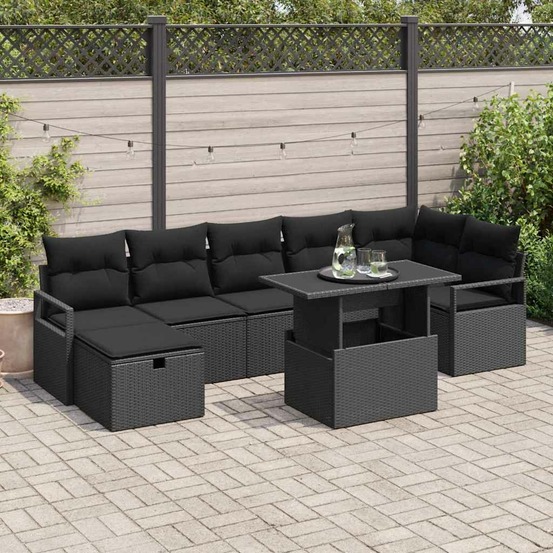 Ensemble de canapé de jardin avec coussin 8 pcs noir poly rotin