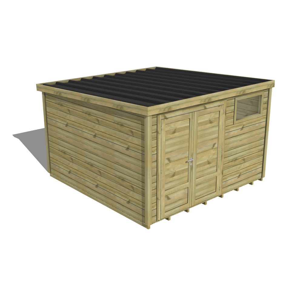 Abri de jardin bois pin traité autoclave 27mm - essentiel - 3,44x3,44m / 12m2 - bac acier - plancher bois