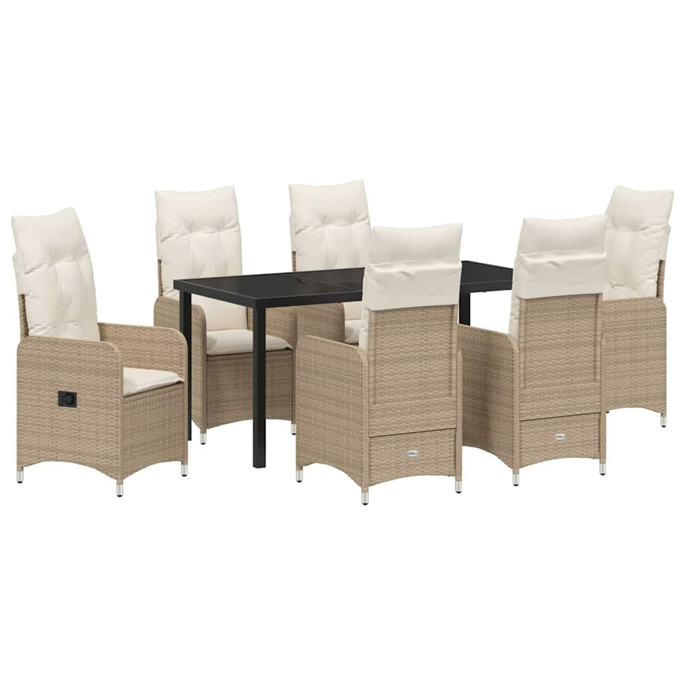Ensemble de salle à manger pour jardin 7 pcs beige poly rotin