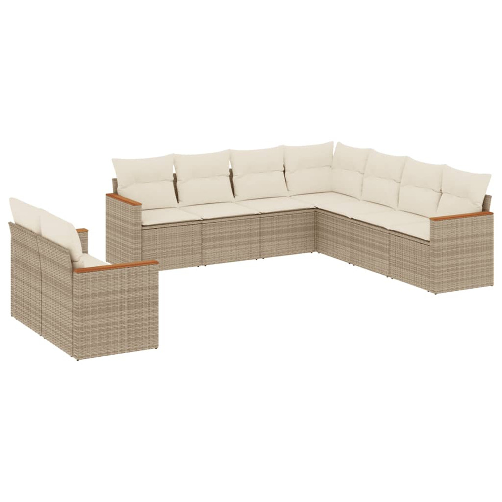 Salon de jardin avec coussins 9 pcs beige résine tressée