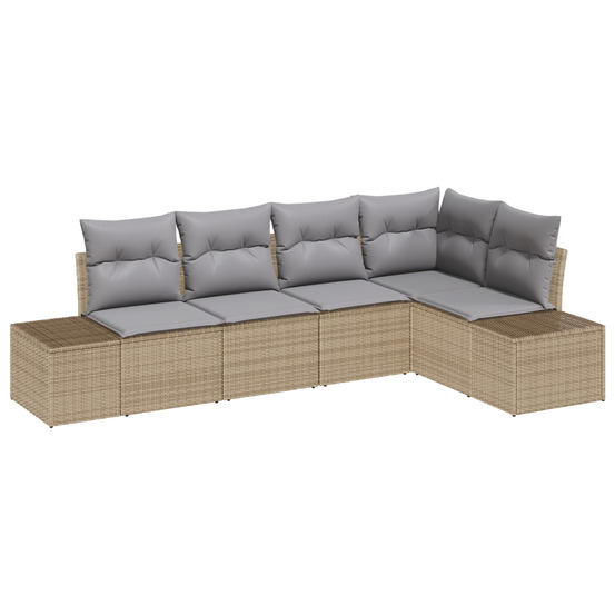 Set de canapé de jardin 5 pièces avec coussins beige en poly rotin