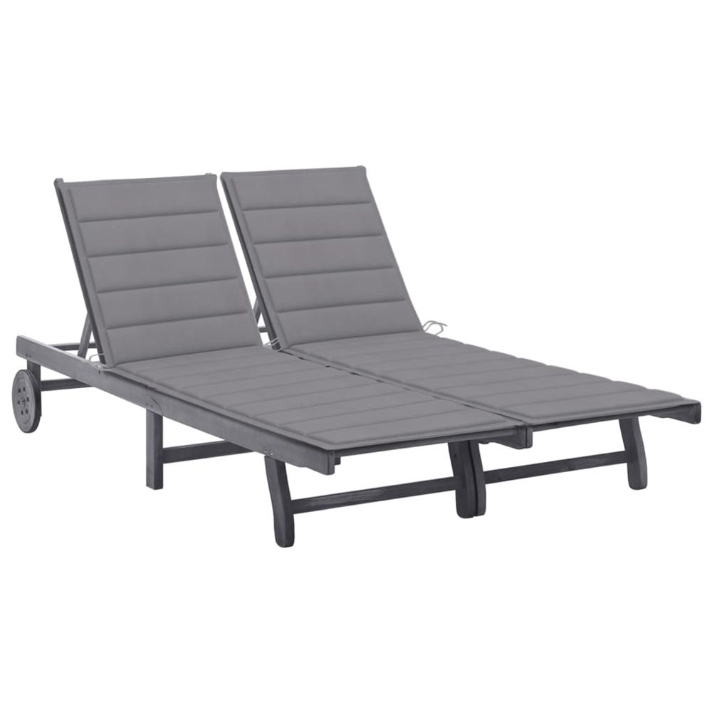 Chaise longue de jardin 2 places avec coussin gris acacia bain de soleil