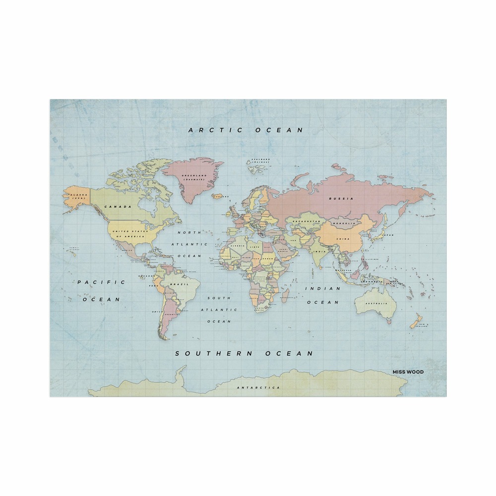 Carte du monde en liège - woody map aquarelle new classic / 90 x 60 cm / sans cadre