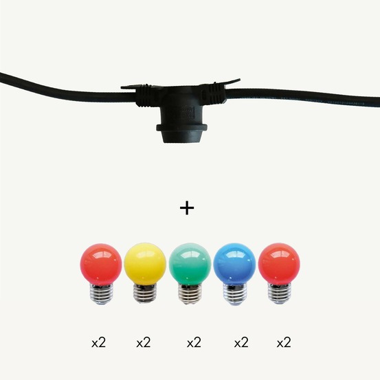 Guirlande guinguette festival e27 - 10 ampoules g45 multicolores - 5m - prolongeable
