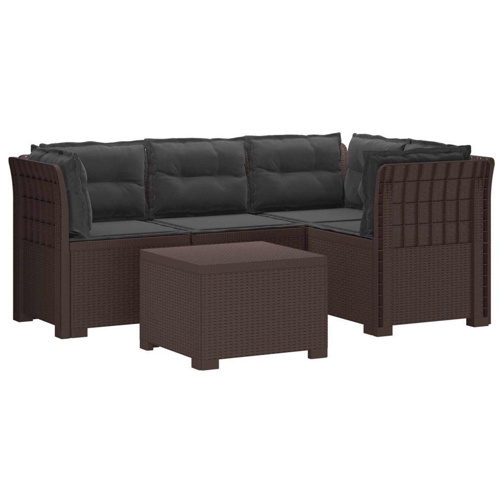 Canapé de jardin 4 places avec coussins style rotin pp marron