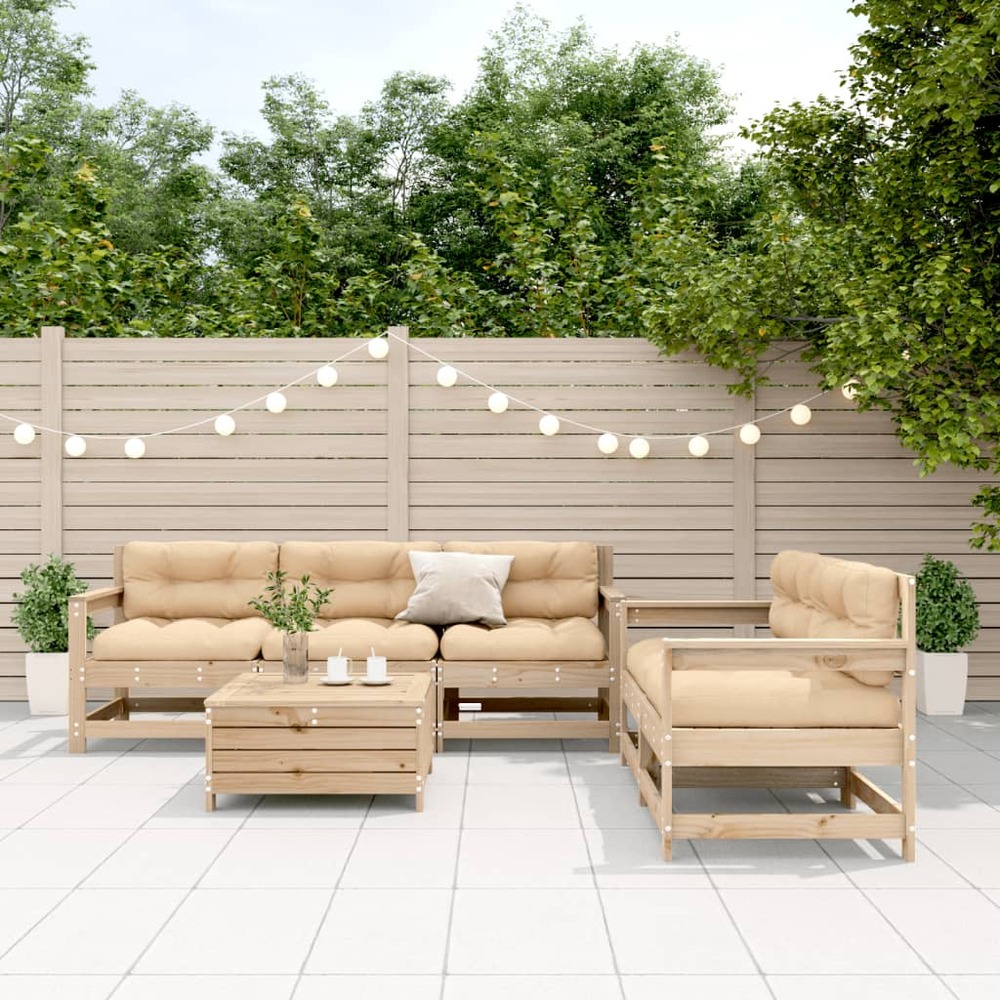 Salon de jardin 6 pcs avec coussins bois de pin massif