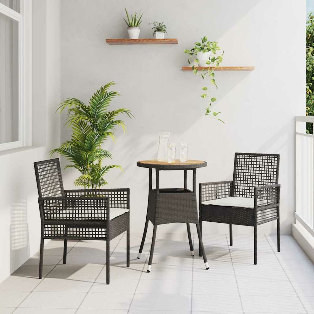 Ensemble de salle à manger pour jardin 3 pcs noir polyrotin