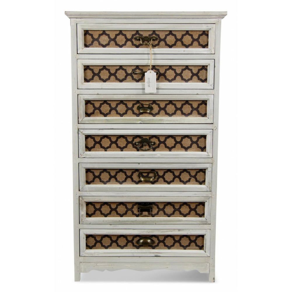 Chiffonnier 7 tiroirs bois blanc - décoration d'autrefois