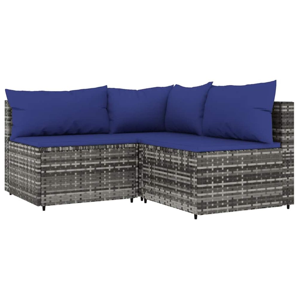 Salon de jardin 3 pcs avec coussins gris résine tressée