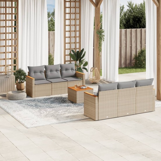 Salon de jardin avec coussins 7 pcs beige résine tressée