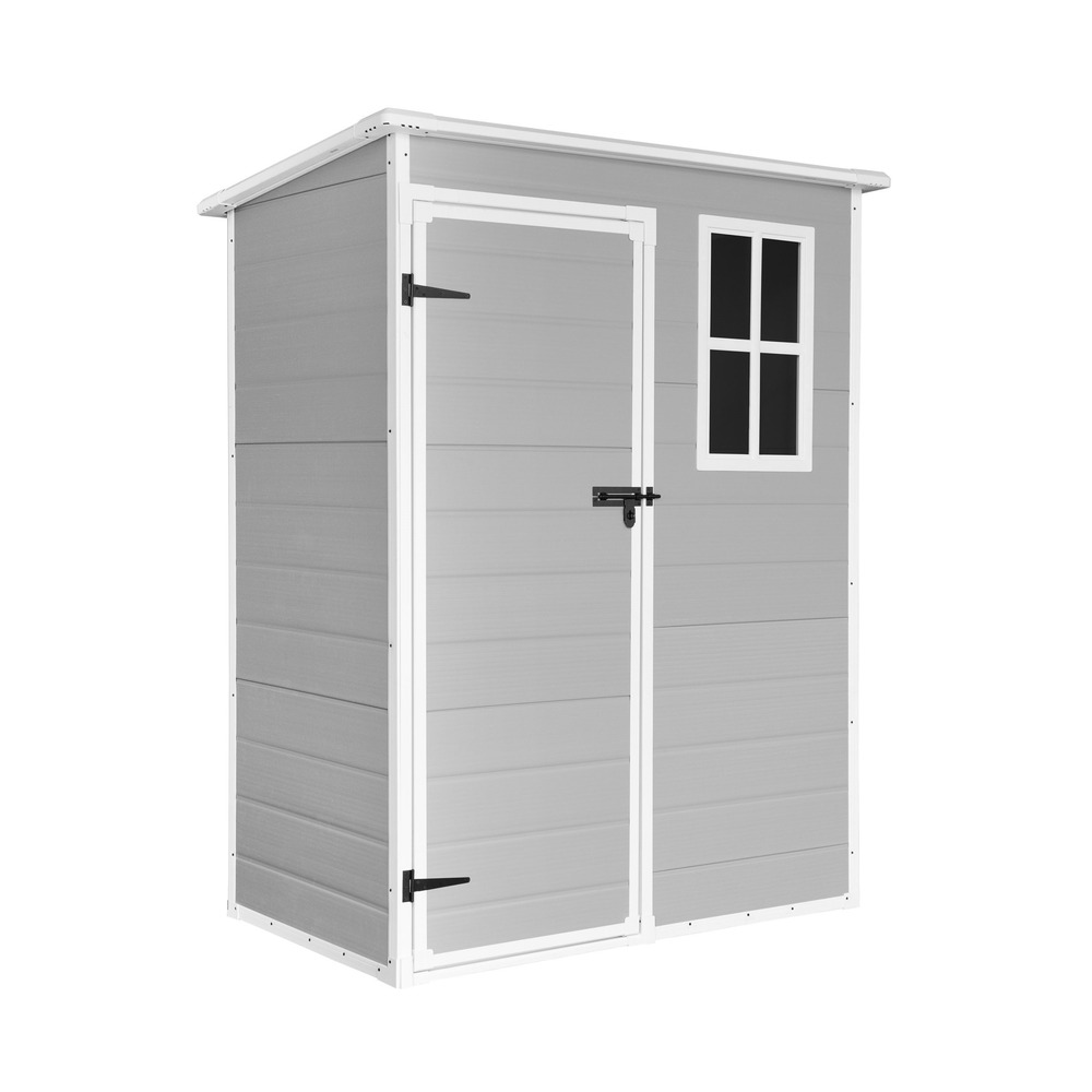 Wasabi - abri de jardin en résine unit 1. 4 avec fenêtre – inclut le sol, toit plat, gris blanc, rangement