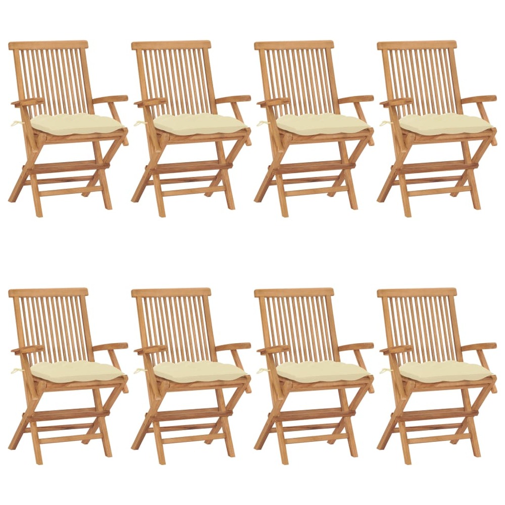 Chaises de jardin et coussins blanc crème lot de 8 teck massif