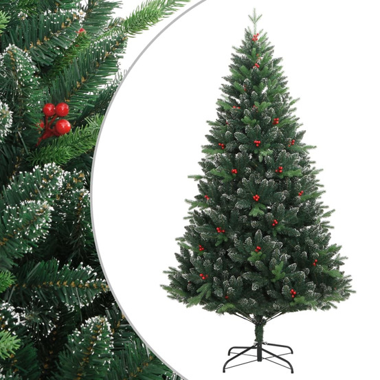Sapin de noël artificiel à charnières avec baies rouges 150 cm