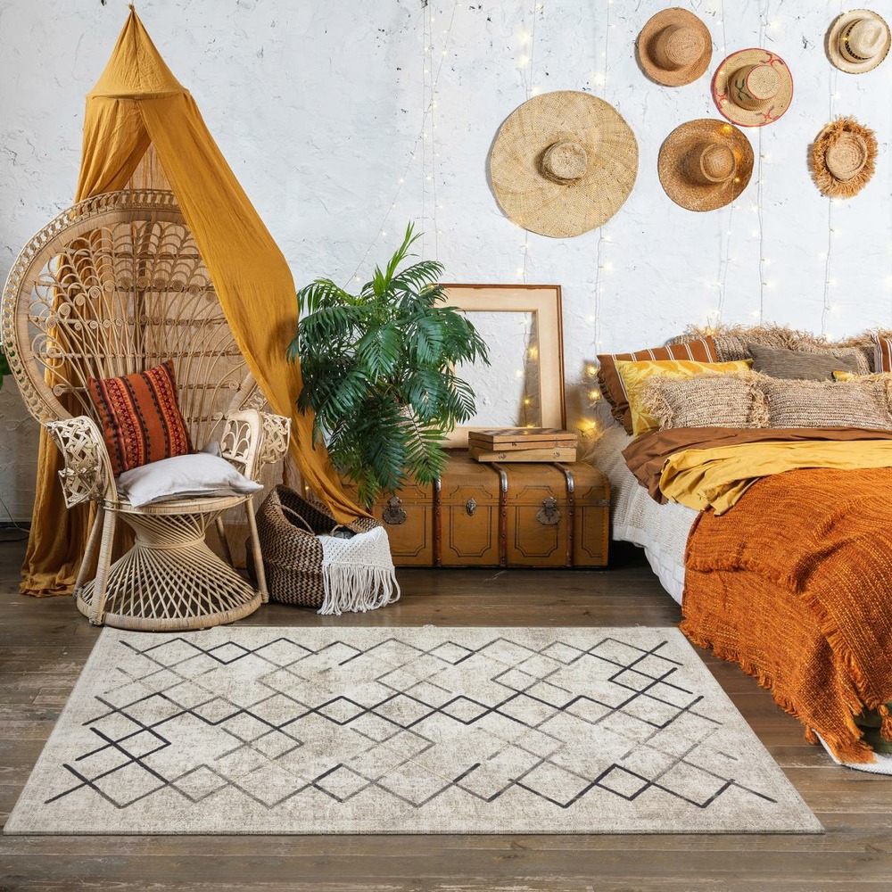 Tapis chambre 150x230 tissé crème rectangle motif scandinave jointa