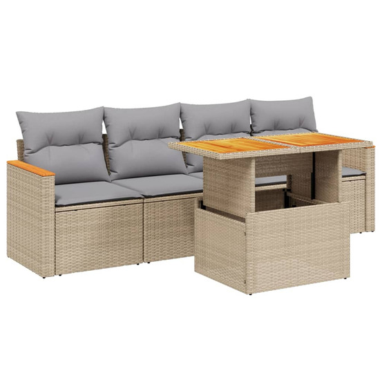 Salon de jardin avec coussins 5 pcs beige résine tressée