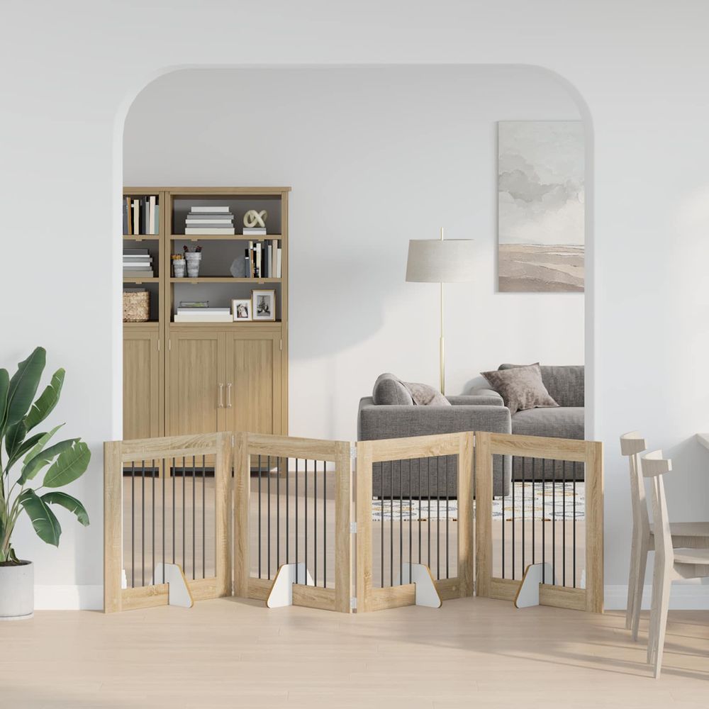 Barrière intérieure bois ingénierie pour chiens séparation modulable 321cm chêne
