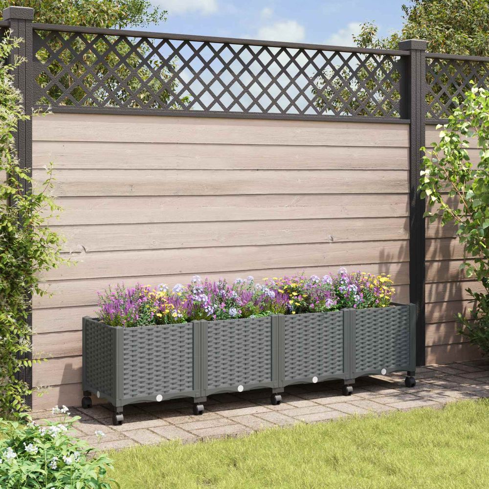 Grande jardinière roues polypropylène jardin terrasse aménagement extérieur 160x40x48 gris