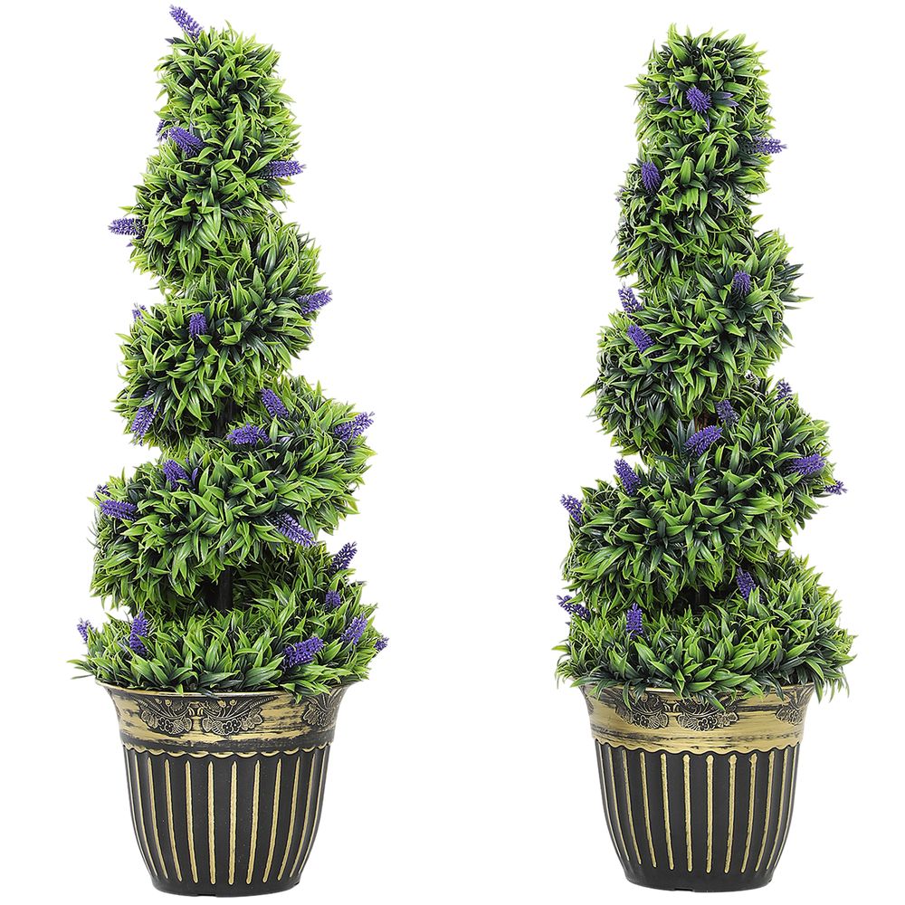 Lot 2 buis artificiels spirale pe décoration intérieur sans entretien 90cm vert bleu