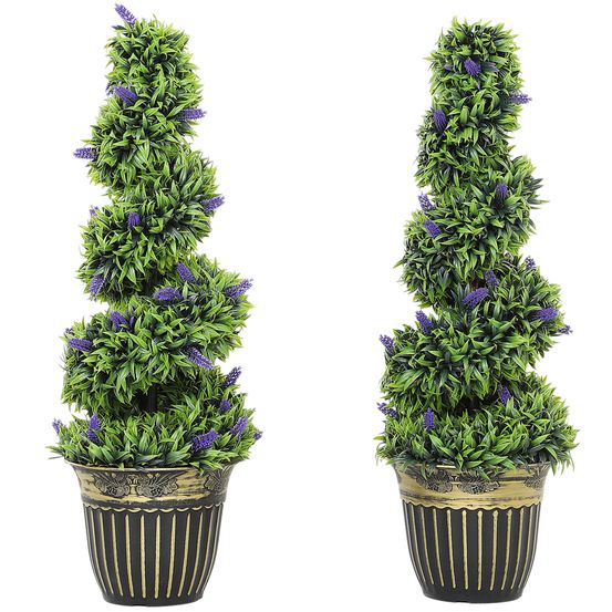 Lot 2 buis artificiels spirale pe décoration intérieur sans entretien 90cm vert bleu