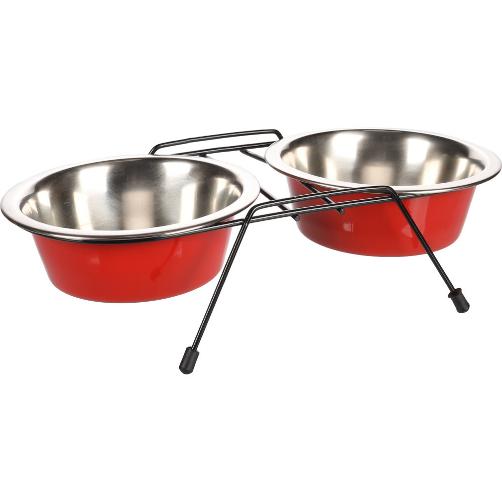 Ecuelle duo ø 16 cm. 800 ml. Avec support arjun. M . Pour chien