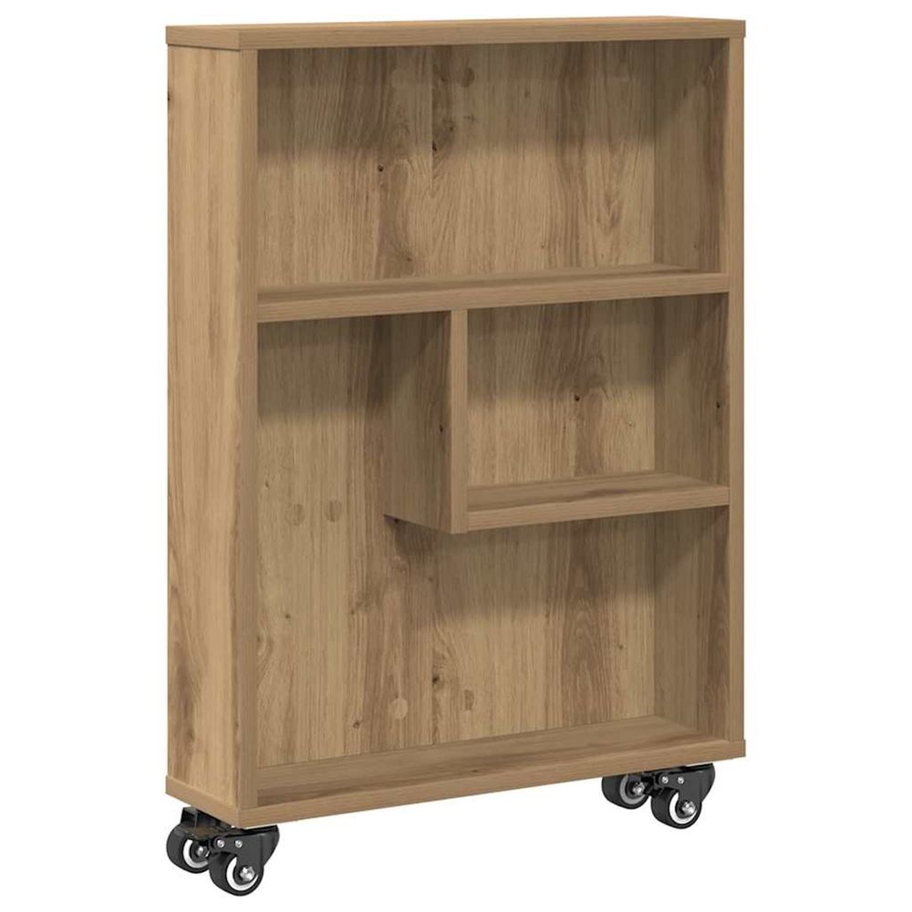 Chariot de rangement étroit chêne artisanal bois d'ingénierie