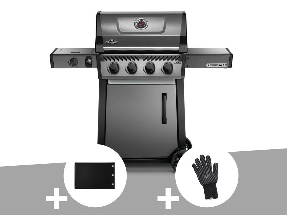 Barbecue à gaz freestyle f425sib - 4 bûleurs + sizzle zone + plancha + gant anti