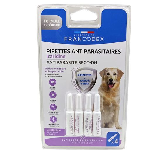 4 pipettes antiparasitaires icaridine pour grand chien +30 kg