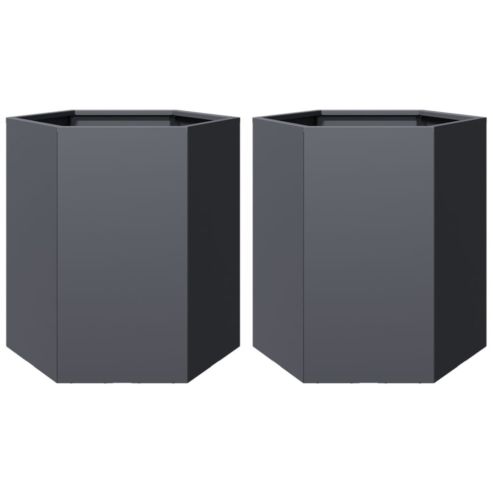 Jardinière d'extérieurs 2 pcs anthracite hexagone 46x40x45 cm acier