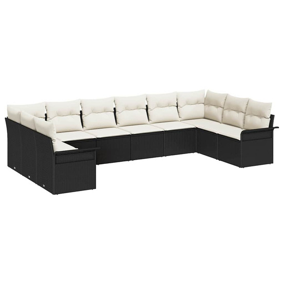Ensemble de canapé de jardin avec coussin 10 pcs noir polyrotin