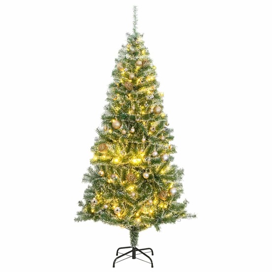 Sapin de noël artificiel 300 led&boules&neige floquée 180 cm