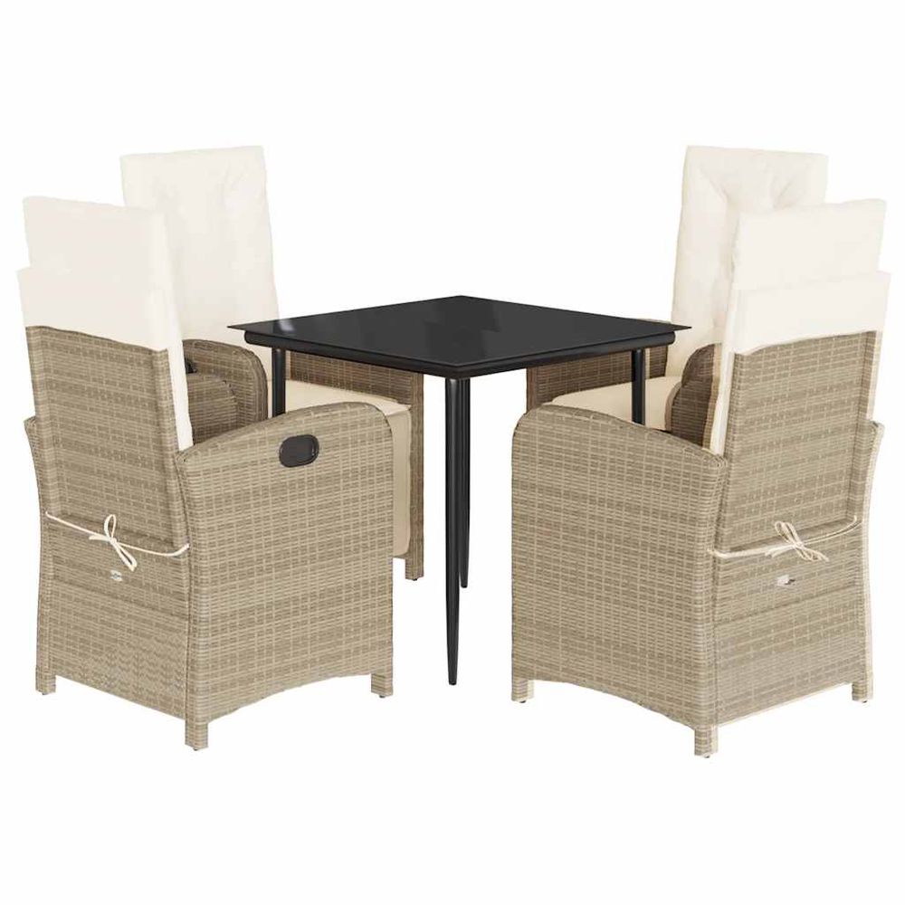 Ensemble à manger de jardin avec coussins 5pcs beige poly rotin