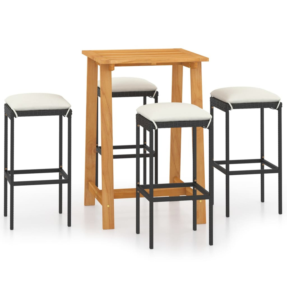 Ensemble de bar de jardin avec coussins 5 pcs noir
