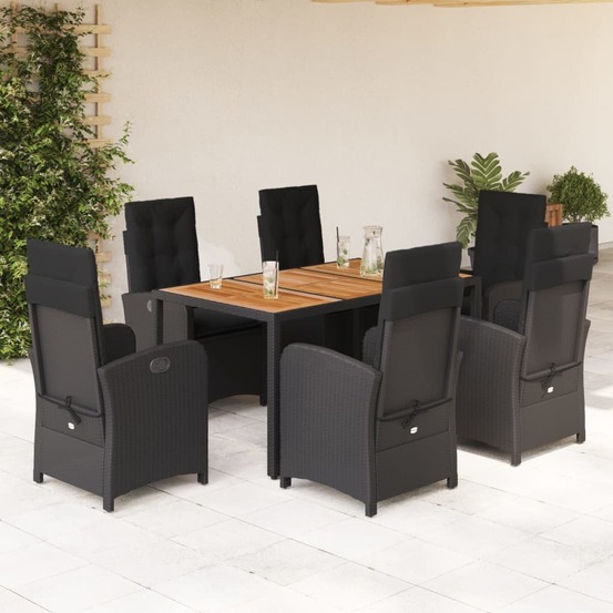 Ensemble à manger de jardin coussins 7pcs noir résine tressée