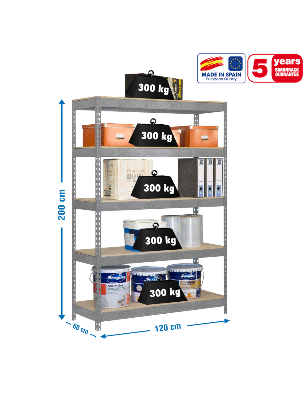 Etagère sans vis bricoforte 1206-5 chipboard galva/bois galva/bois 2000x1200x600 - simonrack