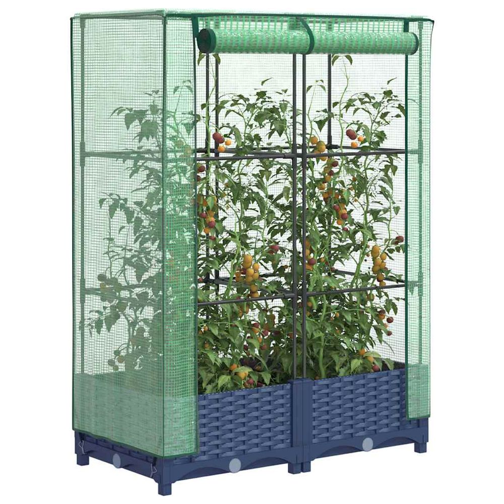 Jardinière surélevée avec serre aspect rotin gris 80x40cm pour balcon