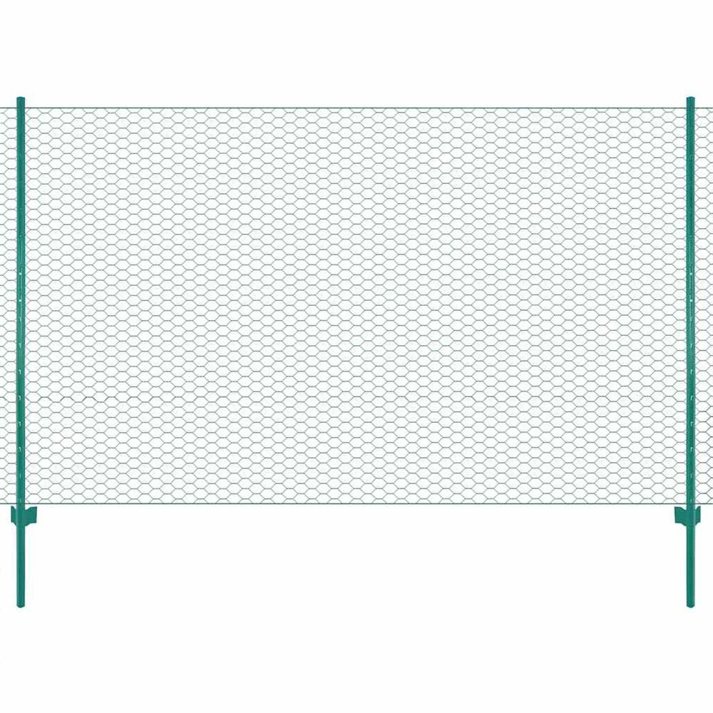 Clôture en grillage métallique avec poteaux acier 25x1,5 m vert