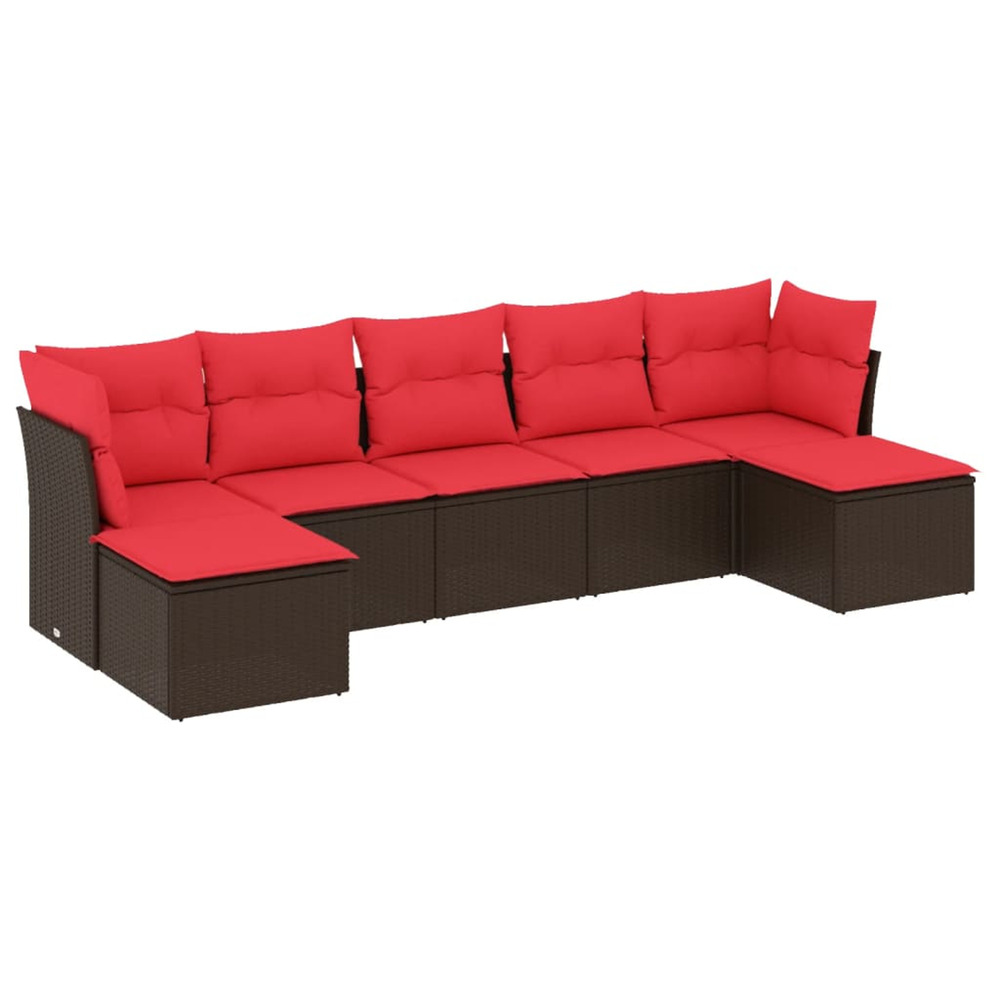 Salon de jardin avec coussins 7 pcs marron résine tressée