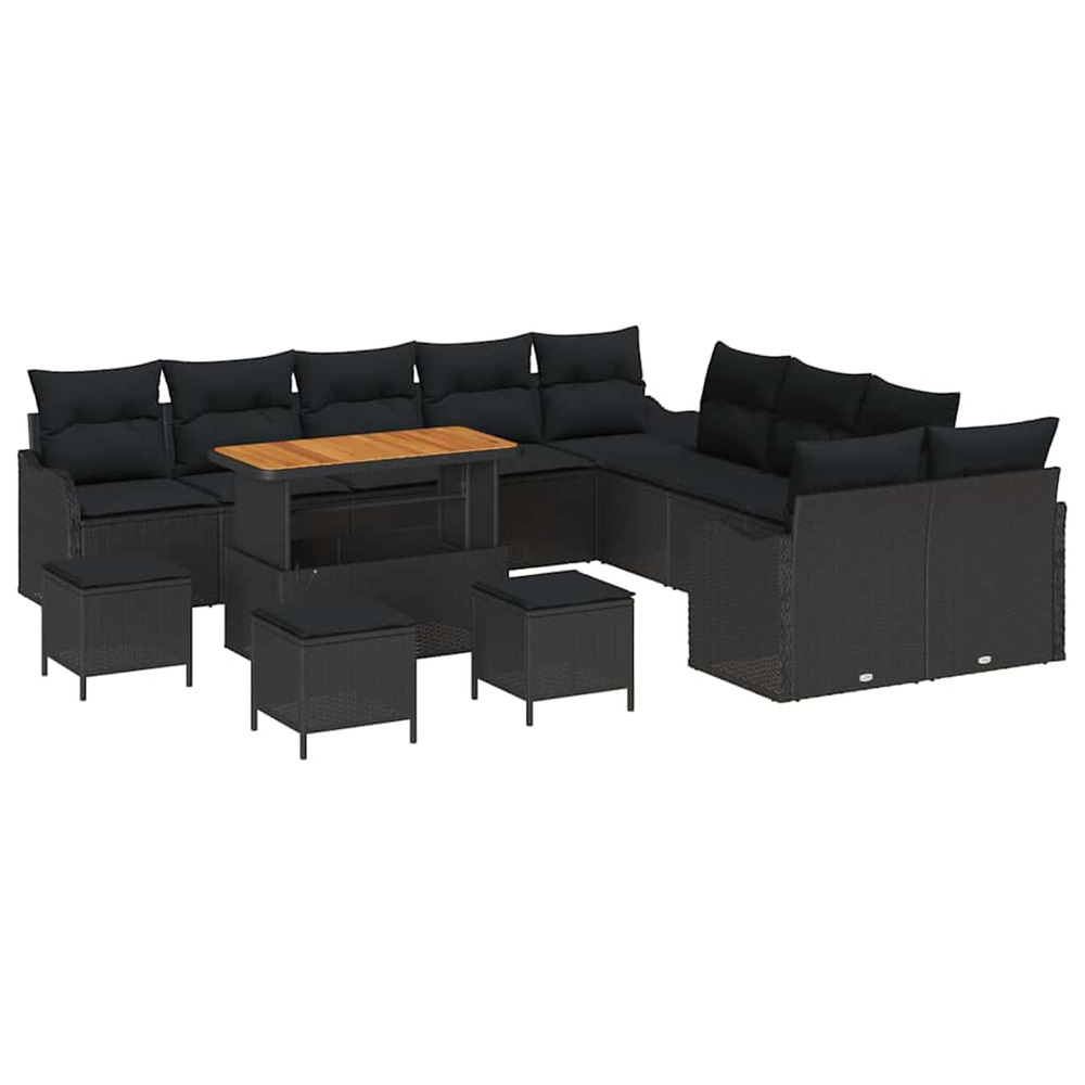 Ensemble de canapé de jardin 14 pcs noir polyrotin