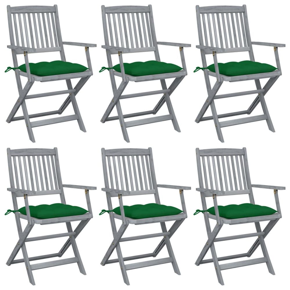 Chaises pliantes 6 pièces avec coussins en bois d'acacia massif