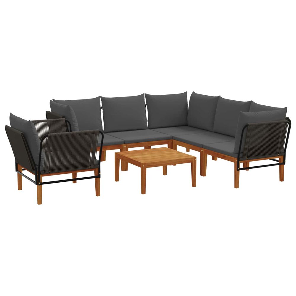 7 pc bois d'acacia massif et corde naturel