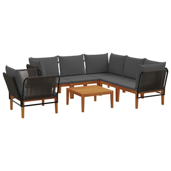 7 pc bois d'acacia massif et corde naturel