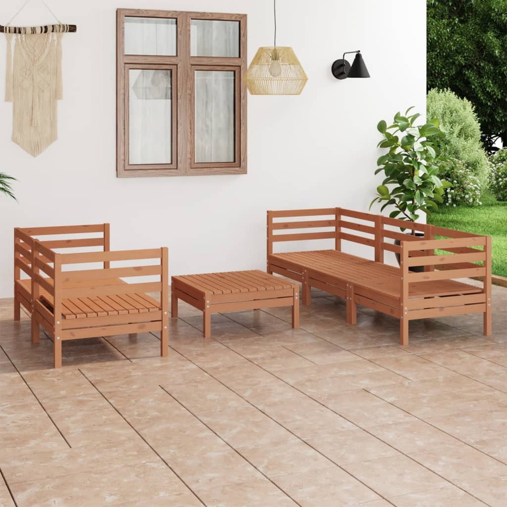 Salon de jardin 6 pcs marron miel bois de pin massif