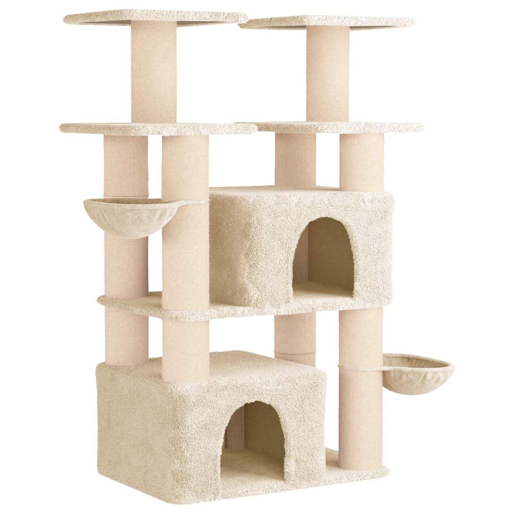 Arbre à chat avec poteaux à griffer en sisal crème 147 cm 2 pc